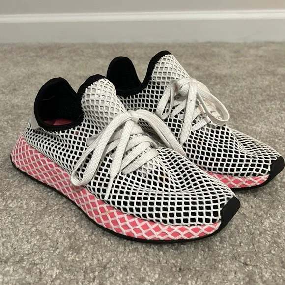 adidas gazelle silver green womens ADIDAS Size 12 White Pink Mesh Nylon Low Top Deerupt Runner Sneakers  Sui  Generis Designer Consignment